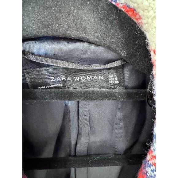 Zara Tartan Plaid Textured Coat Red Blue size RARE Bloggers favorite wool - Picture 5 of 8